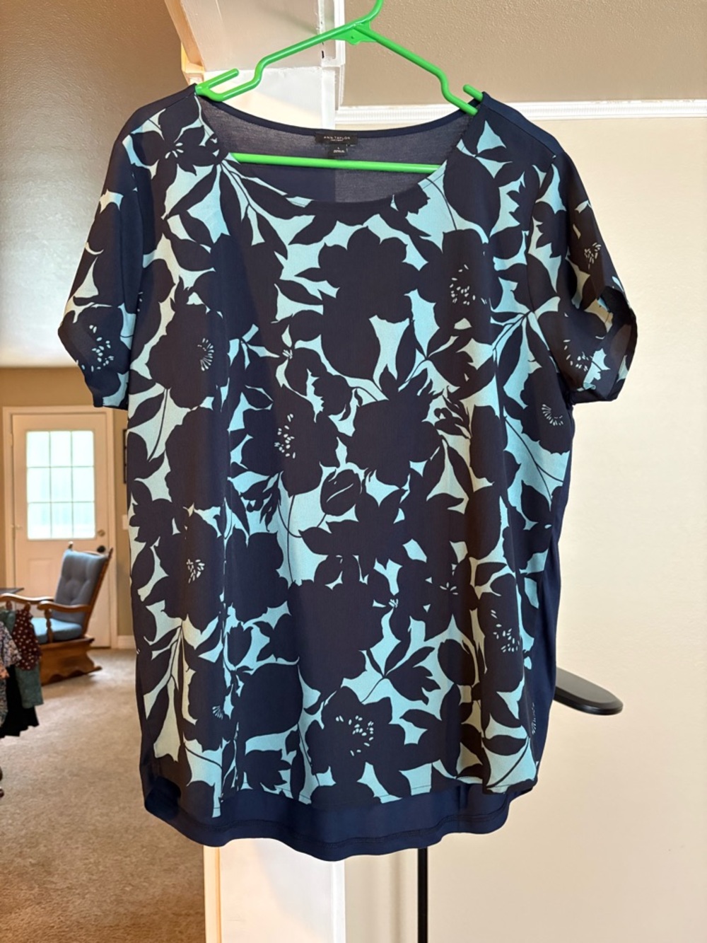 Ann Taylor Navy Top with Light Blue Floral Print